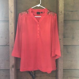 Stunning Orange Silky Tunic w. Shoulder Embellish